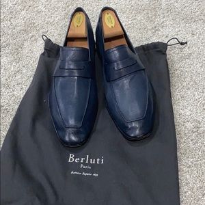 Navy leather Berluti loafers